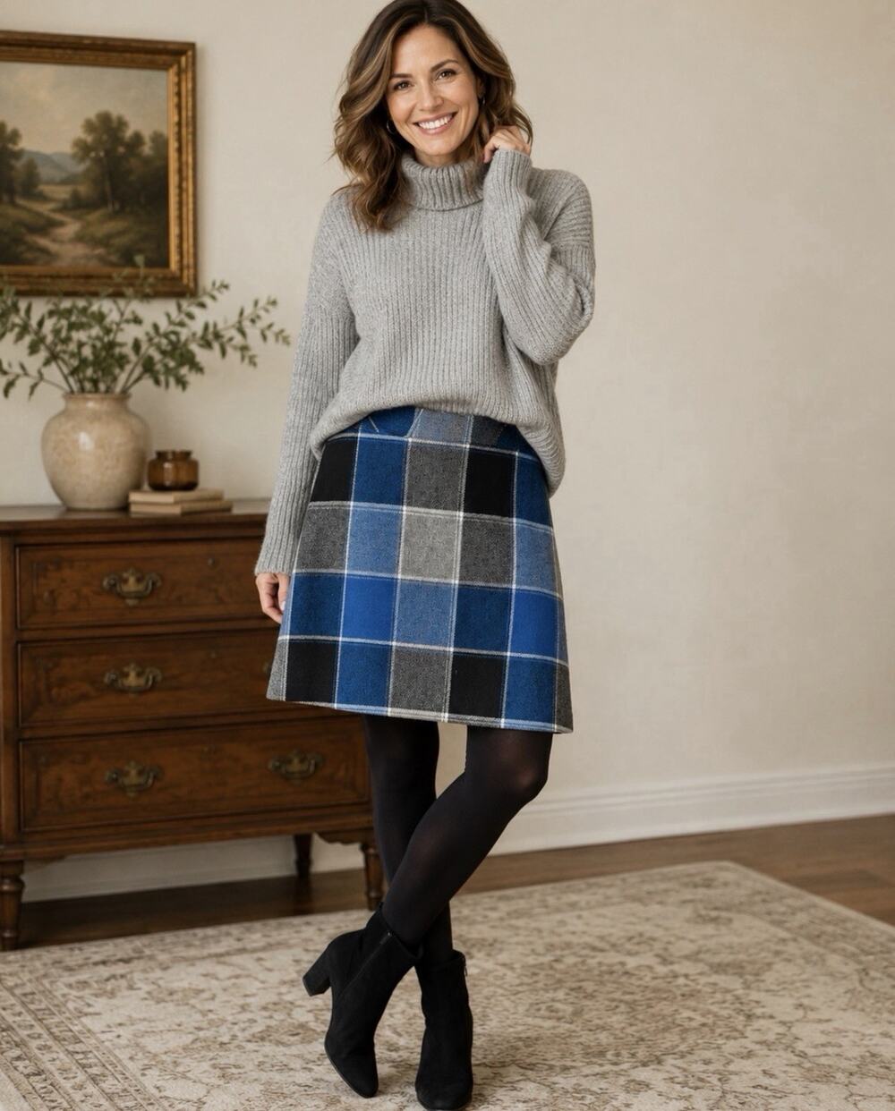 Talbots Wool Blend Skirt Sz 6 Blue Black Gray Plaid Preppy Academia School Girl